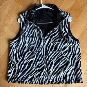 Zebra Faux Fur Reversible Vest Bold Exotic Wildlife Retro Faux leather Sz S-M